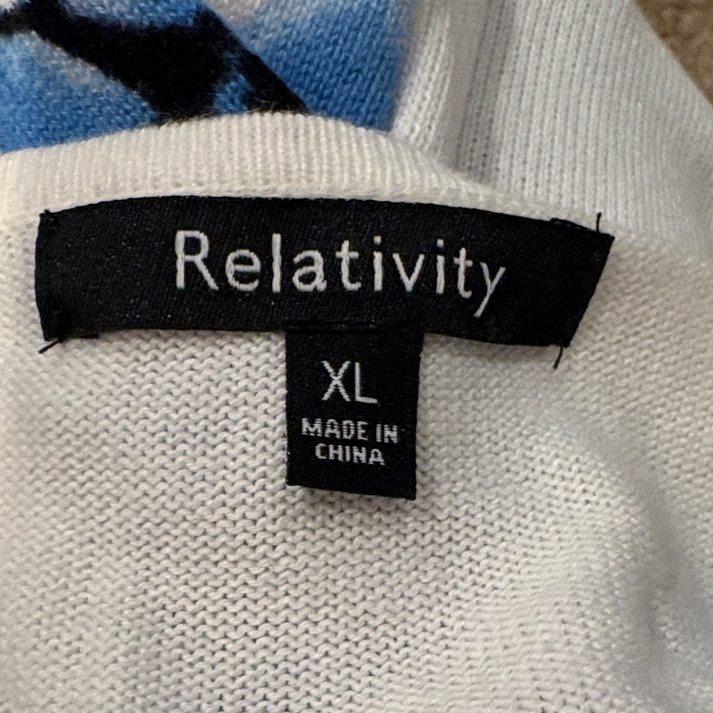 Relativity XL long Cardigan sweater with Blue and Black Flowers - Picture 4 of 6